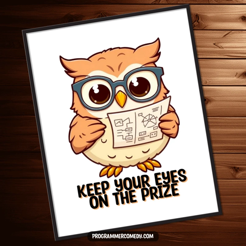 Funny Free Printable Wall Art of a wise owl wearing glasses, intensely focused on a complex scientific diagram, perfect for home decor.