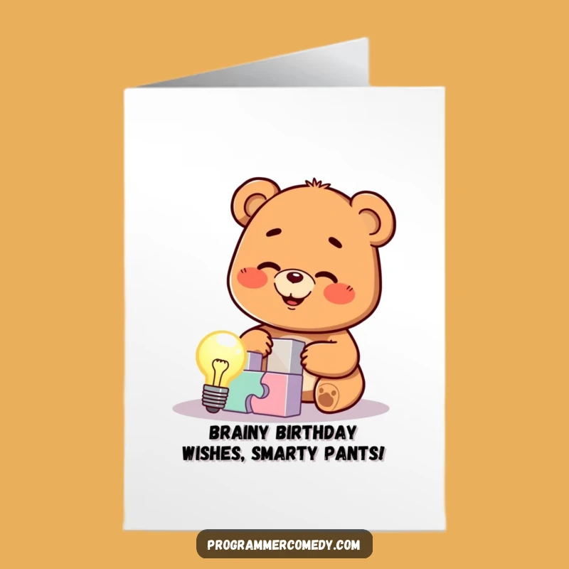Free Printable Birthday Card: Funny Bear Cub Solves Puzzle, Hilarious DIY Gift Idea