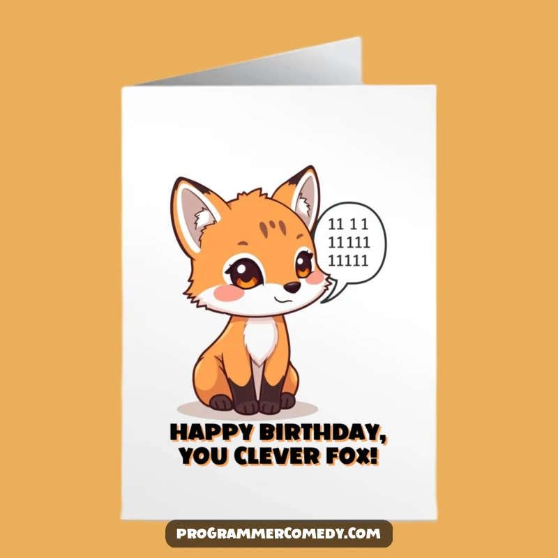 Free Printable Birthday Card: Tech Fox Cub Funny Downloadable Gift for Coders