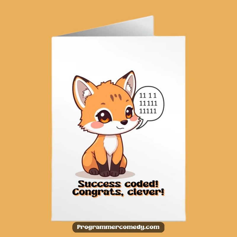 Free Printable Congrats Card: Coder Fox Cub Funny Downloadable Gift for Achievements