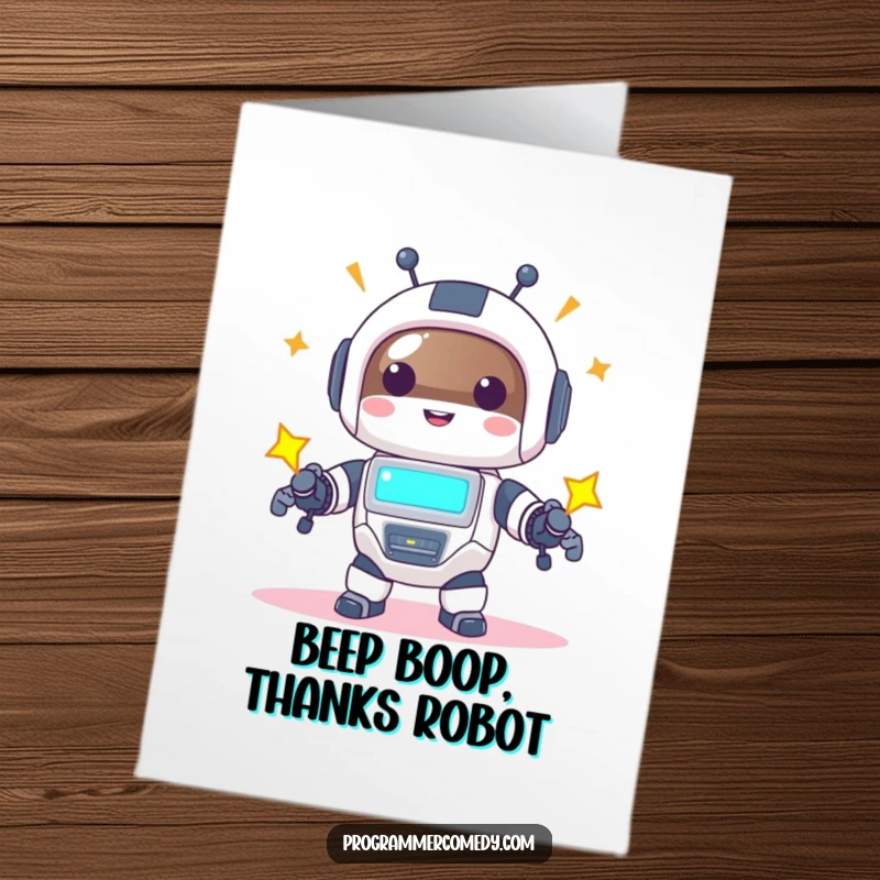Funny Free Printable Thank You Card: A happy robot animal character powers up, its bright screen conveying sincere and quirky gratitude.